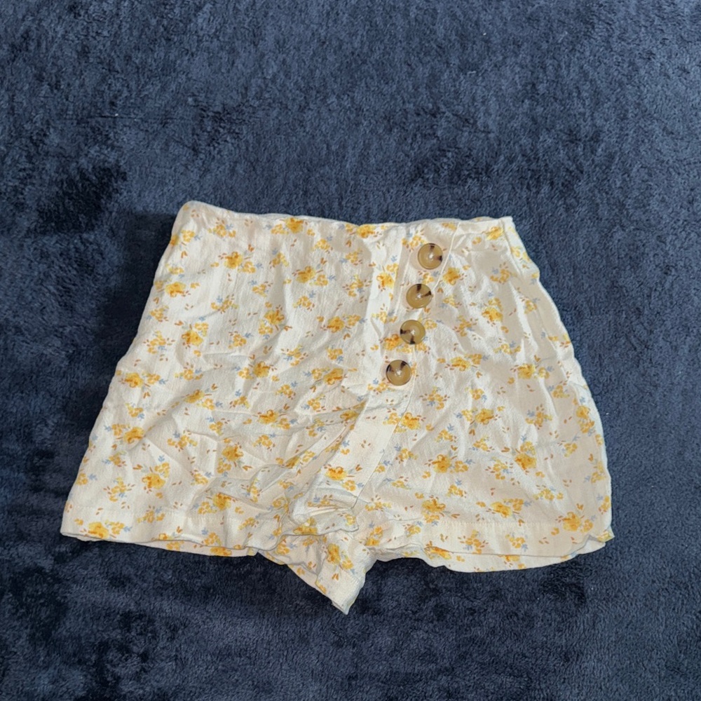 Aeropostale Yellow Floral High Waist Shorts